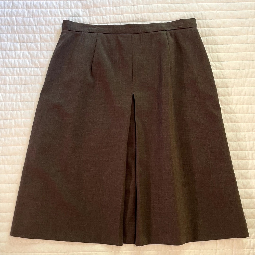 Talbots Vintage 90s Brown Wool Blend Pleated A-Line Midi Skirt Womens 10P